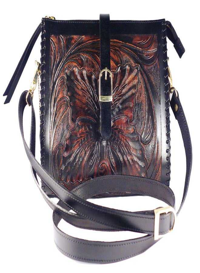 Cords Craft Genuine shoulder Bag, Hand Tooled Crossbody Bag for Women (Tan & Black) | Leather Sling Bag, Women's bag - Image 1